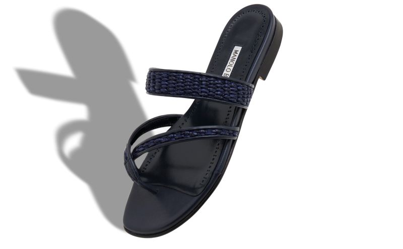Susara, Navy Blue Raffia Flat Sandals - CA$995.00
