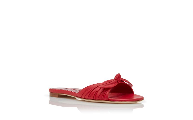 Lolloflat, Red Nappa Leather Bow Detail Flat Sandals - US$388.00