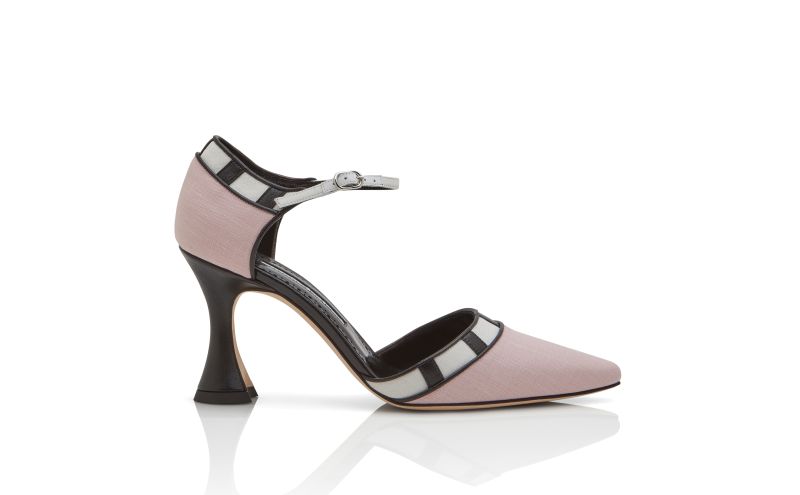 Side view of Douka, Pink, Black and Cream Linen Pointed Toe Pumps - £895.00