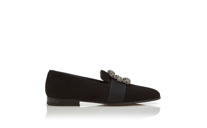 Side view of Carlton, Black Suede Jewel Buckle Loafers - CA$1,815.00