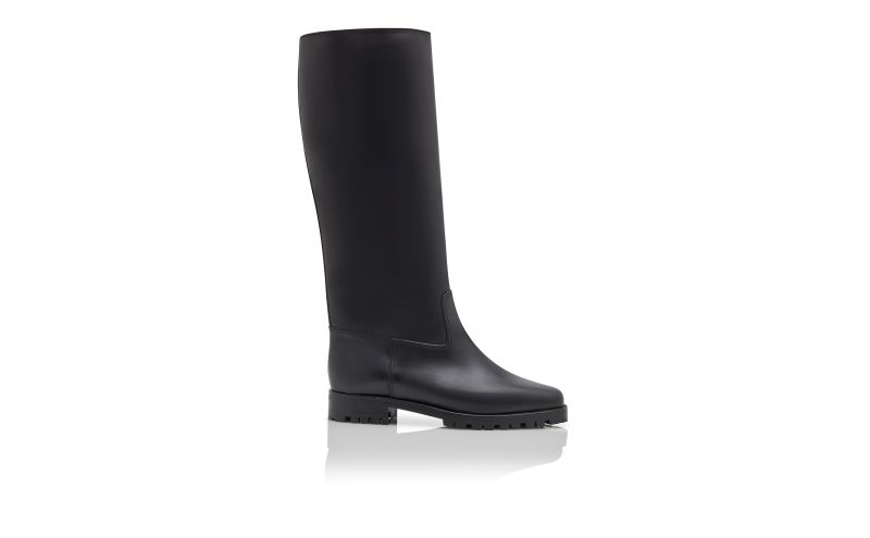 Side view of Luchino, Black Calf Leather Knee High Boots - £1,295.00