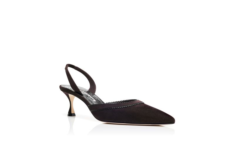 Brontiasli, Brown Suede Pinking Detail Slingback Pumps - US$925.00