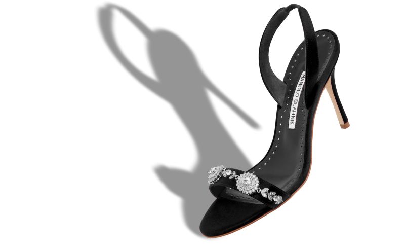 Lamisan, Black Satin Embellished Slingback Sandals - US$1,095.00