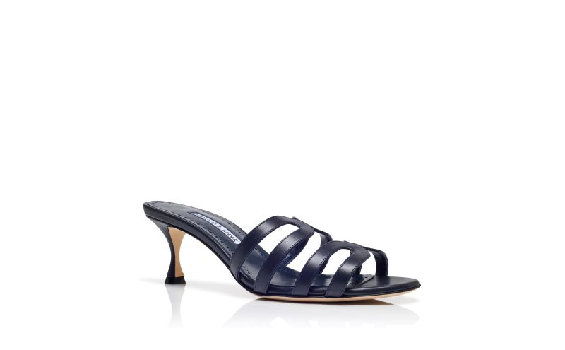 Ahwak, Navy Blue Calf Leather Mules - US$945.00