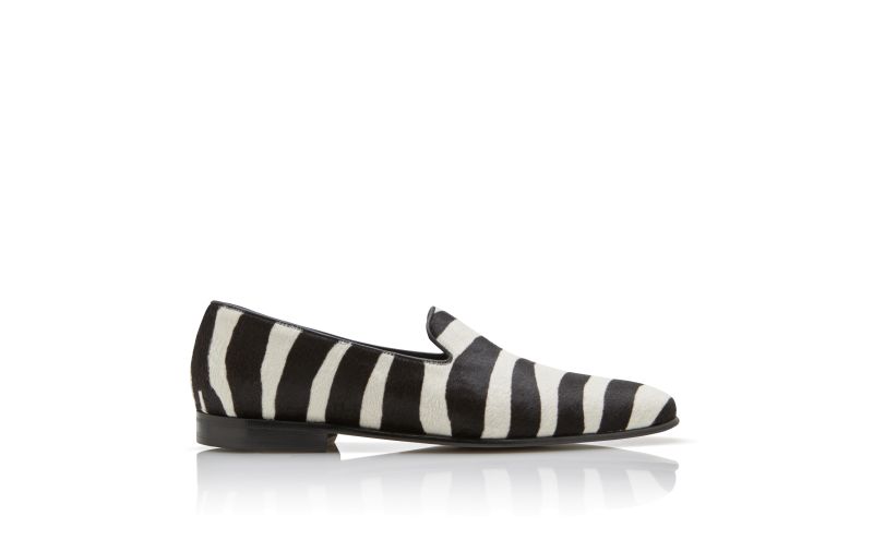 Side view of Mario, Zebra Print Calf Hair Loafers - US$975.00