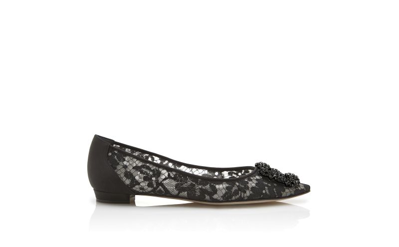 Side view of Hangisiflat lace, Black Lace Jewel Buckle Flats - CA$1,595.00