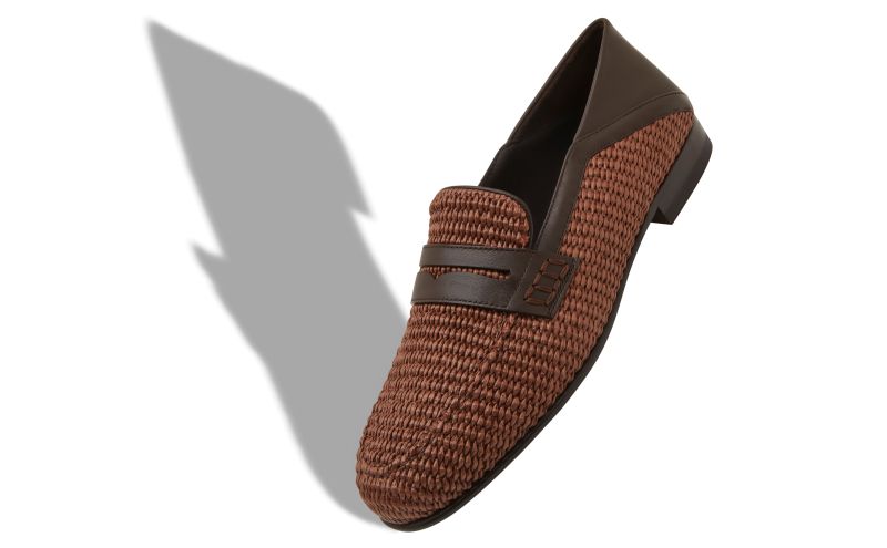 Padstow, Dark Brown Raffia Penny Loafers - US$895.00