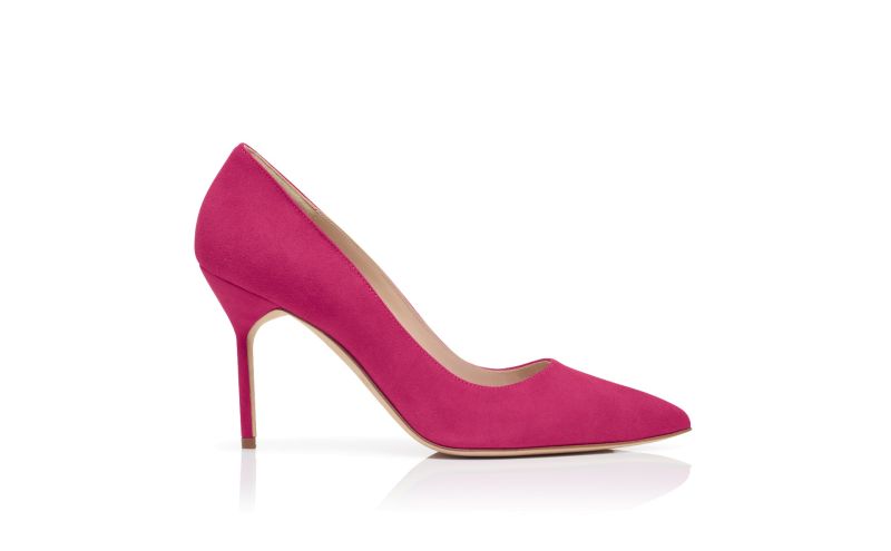 Side view of Bb 90, Pink Suede Pointed Toe Pumps - US$725.00