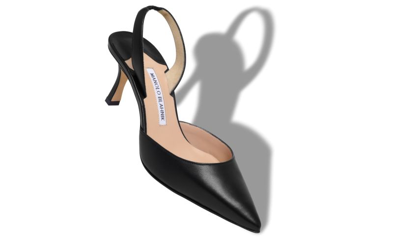 Carolyne 70, Black Nappa Leather Slingback Pumps - US$895.00 