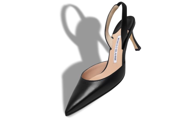 Carolyne 70, Black Nappa Leather Slingback Pumps - US$895.00