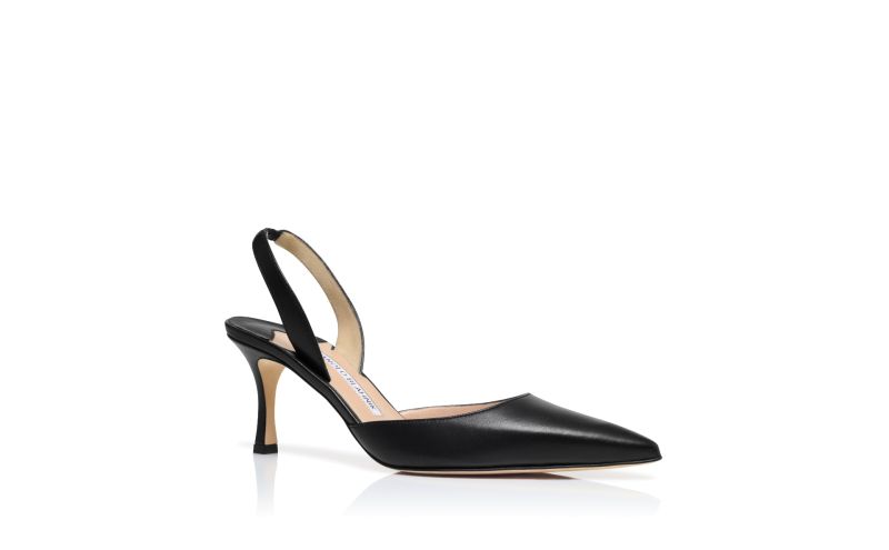 Carolyne 70, Black Nappa Leather Slingback Pumps - US$895.00