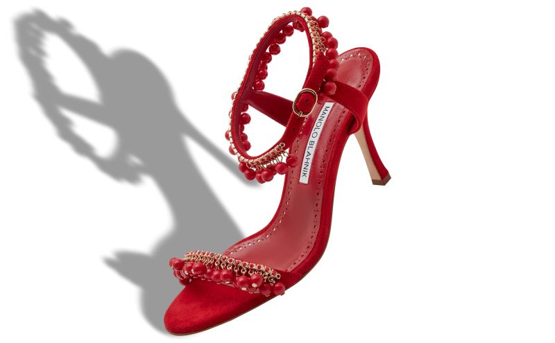 Ravellanu, Red Suede Jewel Embellished Sandals  - €1,495.00