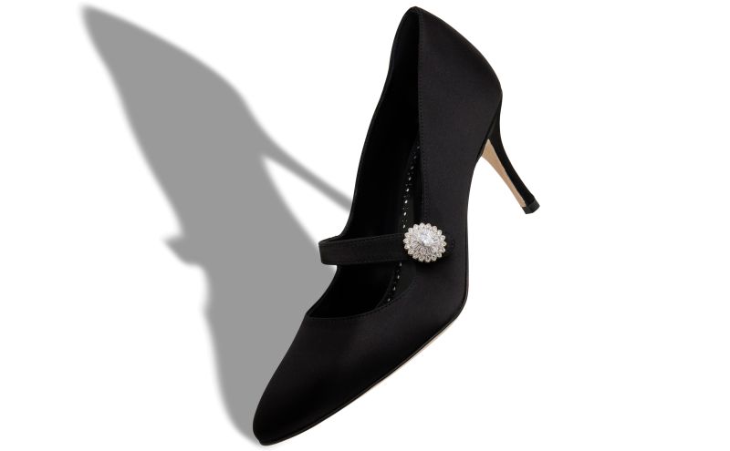 Marijana, Black Satin Embellished Mary Jane Pumps - £465.00