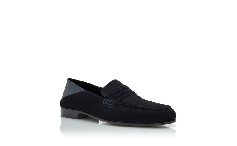 Plymouth, Navy Blue Suede Penny Loafers  - US$945.00