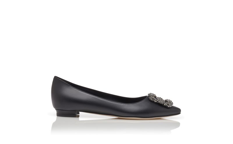 Side view of Hangisiflat, Black Calf Leather Jewel Buckle Flat Pumps - AU$1,945.00