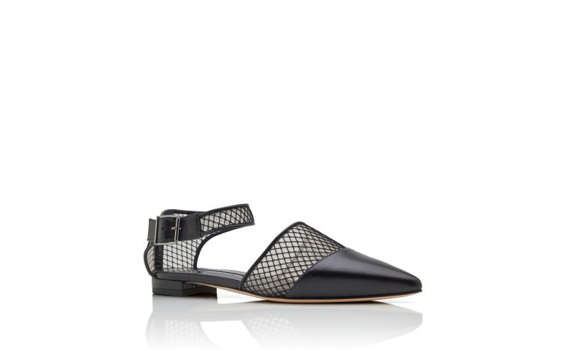 Jatelahflat, Black Nappa Leather Ankle Strap Flat Pumps - £850.00