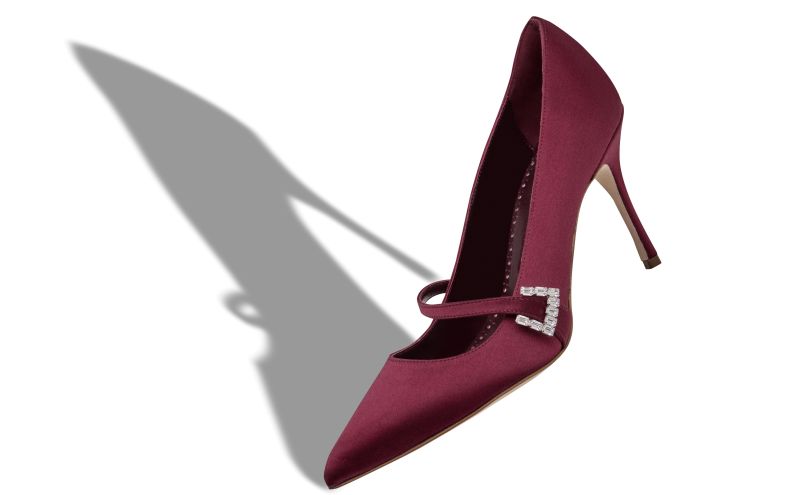 Ramima, Dark Red Satin Mary Jane Pumps - US$567.00