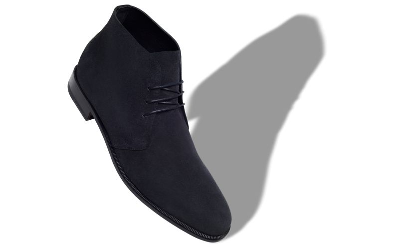 Berwick, Navy Blue Suede Lace-Up Ankle Boots - US$995.00 