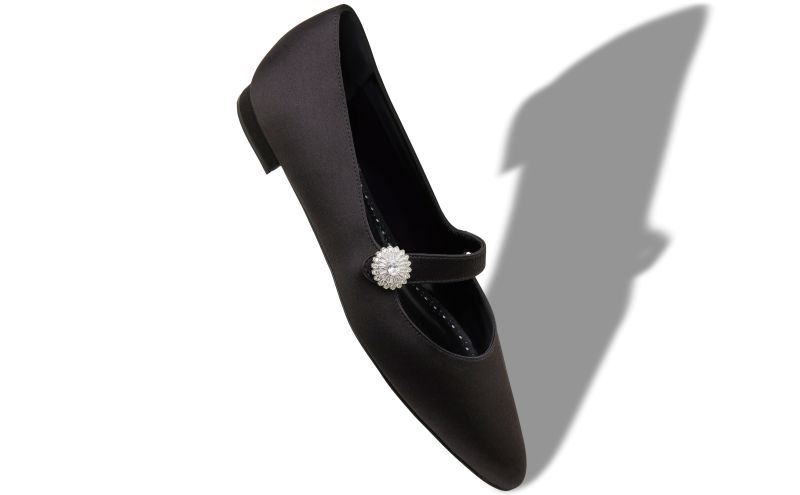 Marijanaflat, Black Satin Embellished Mary Jane Flat Pumps - £447.00 