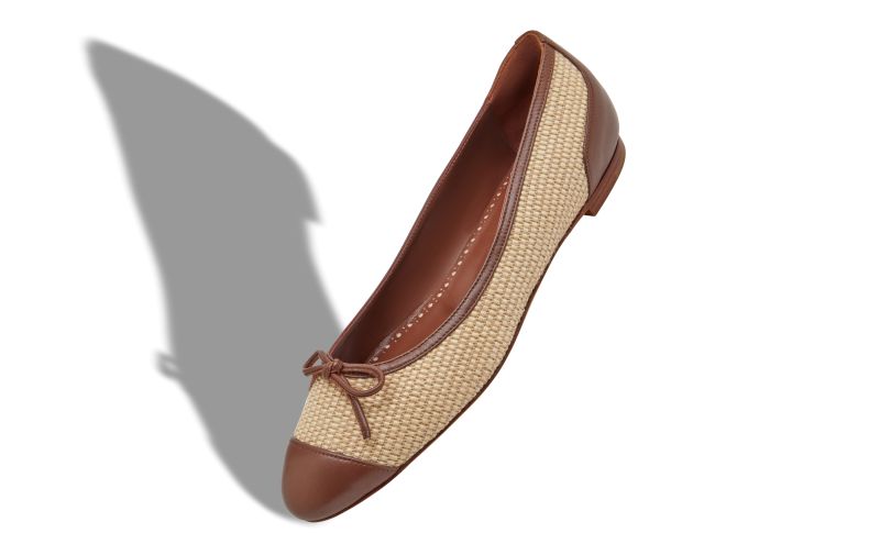 Capbal, Cream and Brown Raffia Ballerina Flats - CA$1,185.00