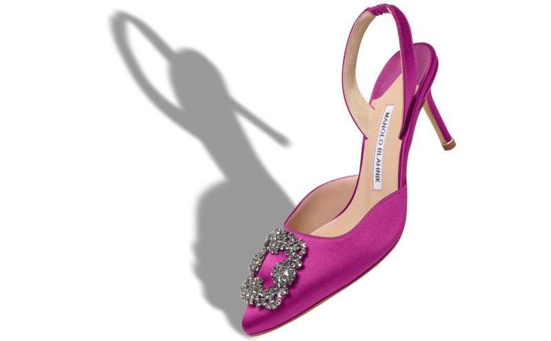 Hangisli, Pink Satin Jewel Buckle Slingback Pumps - US$1,295.00