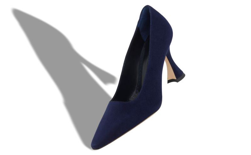 Loumaj, Navy Blue Suede Pointed Toe Pumps - US$845.00