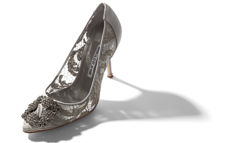 Hangisi lace, Grey Lace Jewel Buckle Pumps - CA$1,655.00 