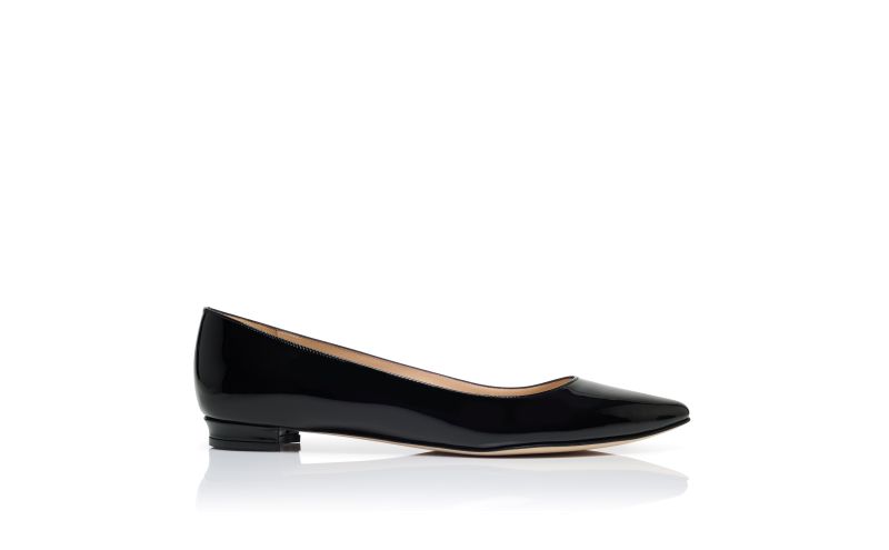 Side view of Bbflat, Black Patent Leather Pointed Toe Flat Pumps - US$775.00