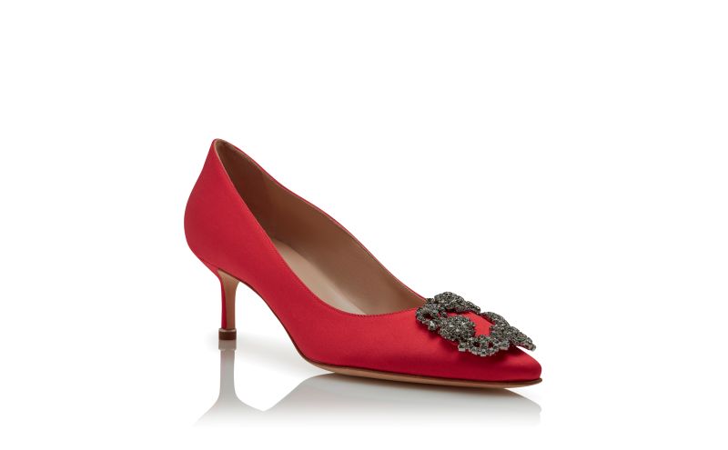 Hangisi 50, Red Satin Jewel Buckle Pumps - £1,035.00