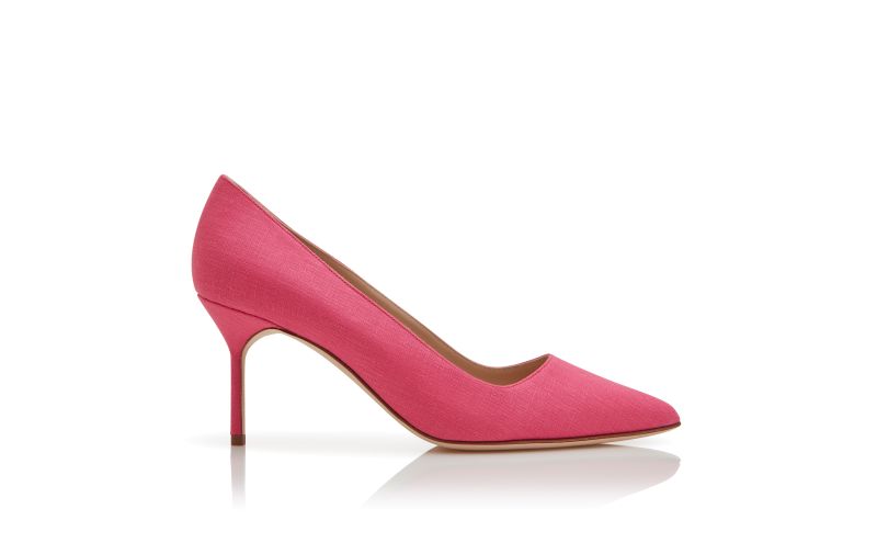 Side view of Bb 70, Pink Linen Pointed Toe Pumps - US$795.00