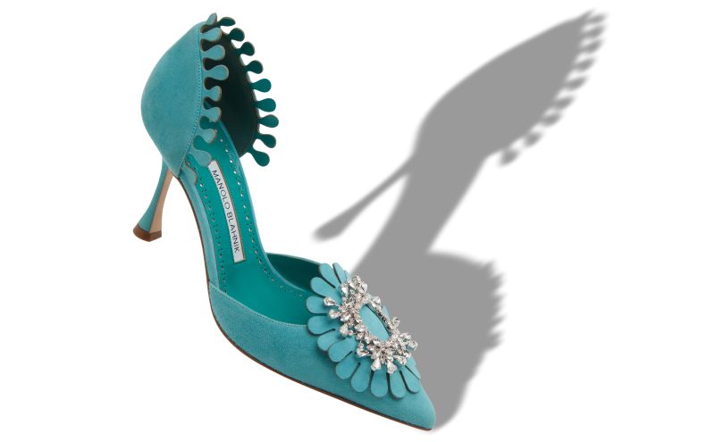 Shog, Light Blue Suede Jewel Embellished Pumps - US$1,495.00 