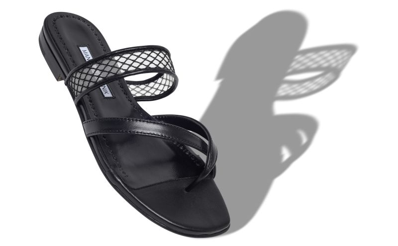 Sulnaflat, Black Nappa Leather Flat Sandals - US$875.00 