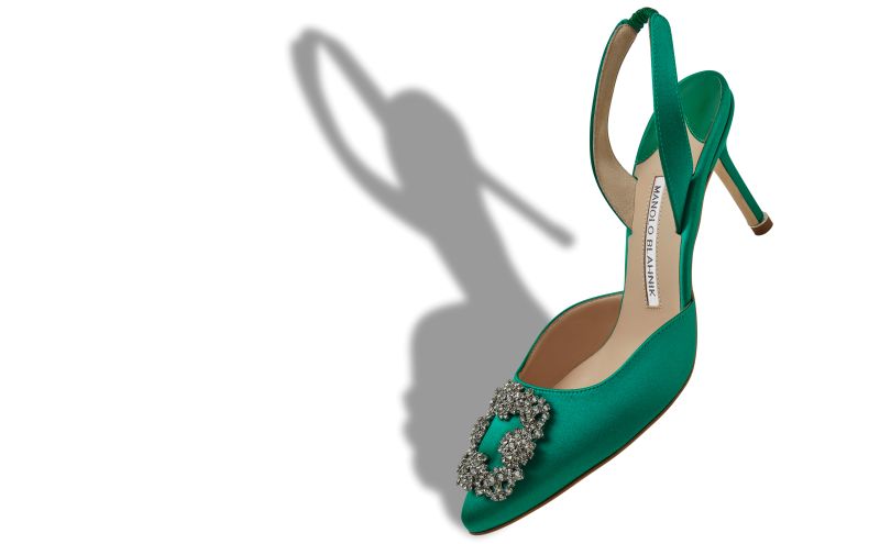 Hangisli, Green Satin Jewel Buckle Slingback Pumps - US$1,295.00