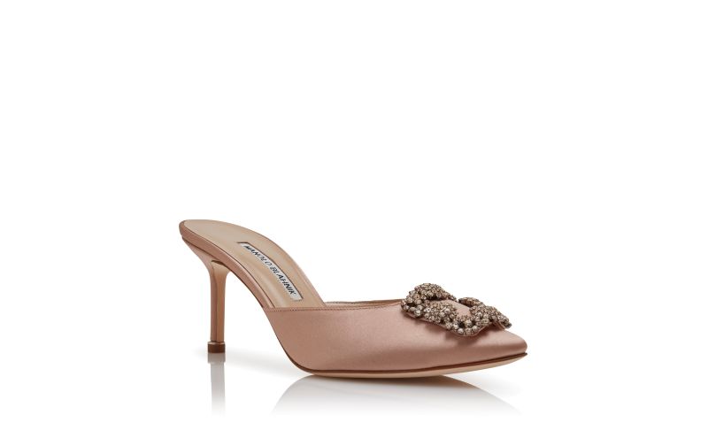 Hangisimu, Beige Satin Jewel Buckle Mules - US$1,195.00