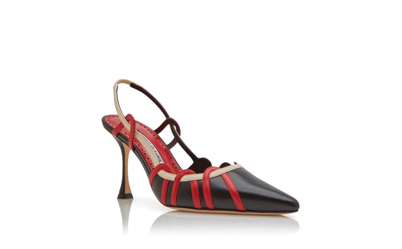 Walid, Black, Red and Cream Nappa Leather Slingback Pumps - £925.00