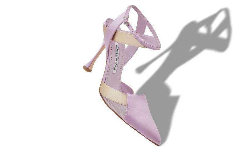 Tamer, Purple and Beige Satin Crossover Ankle Strap Pumps - CA$1,345.00 