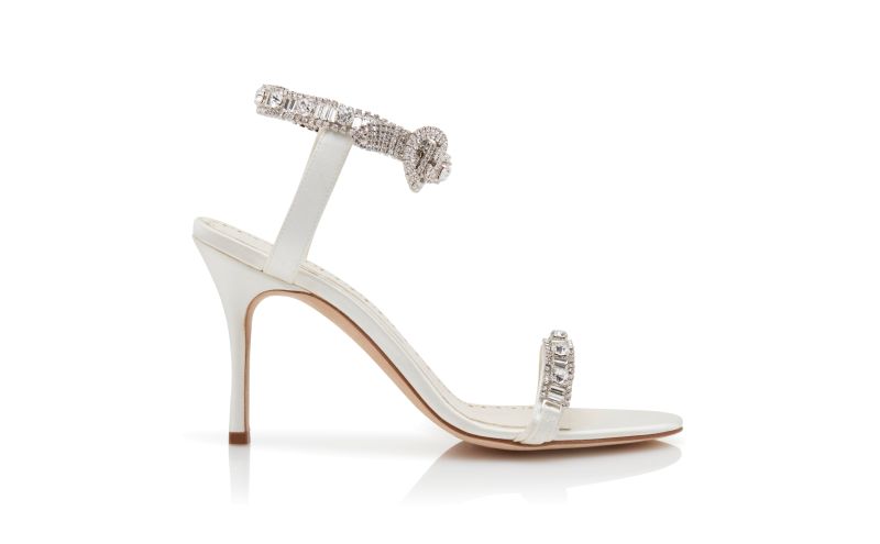 Side view of Asasan, Light Cream Satin Jewel Embellished Sandals - £1,350.00