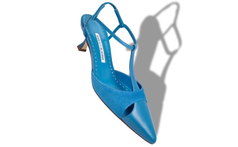 Turgimod, Blue Nappa Leather T-Bar Pumps - US$1,025.00 