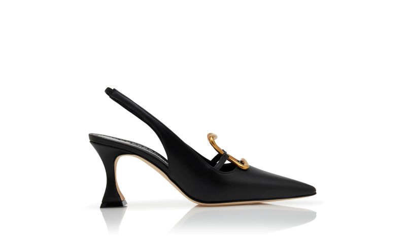 Side view of Nikkal, Black Calf Leather Slingback Pumps - £825.00