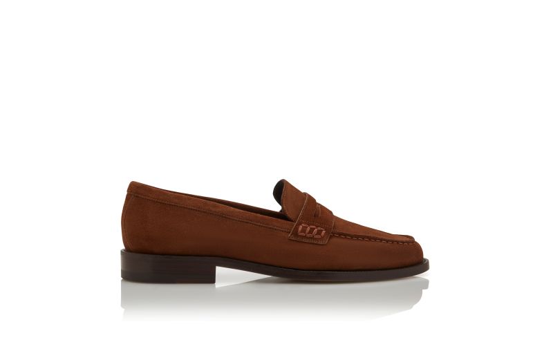 Side view of Perry, Dark Brown Suede Penny Loafers  - US$995.00