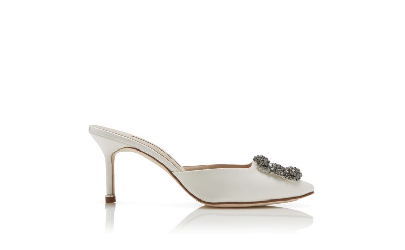 Side view of Hangisimu, Off-White Satin Jewel Buckle Mules - US$1,095.00