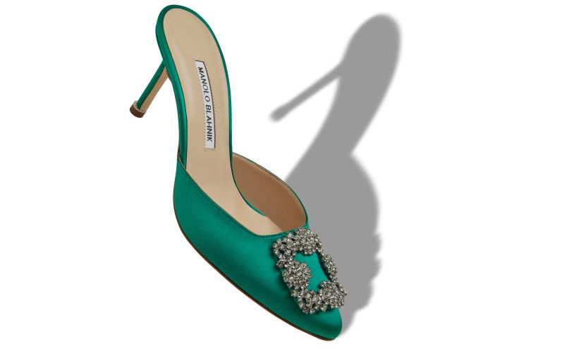 Hangisimu, Green Satin Jewel Buckle Mules - US$1,195.00 