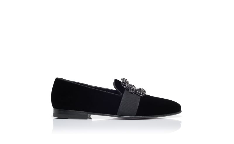 Side view of Carlton, Black Velvet Jewel Buckle Loafers - US$1,195.00