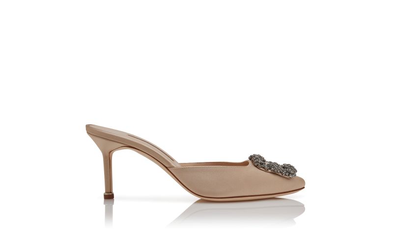 Side view of Hangisimu, Light Beige Satin Jewel Buckle Mules - £950.00