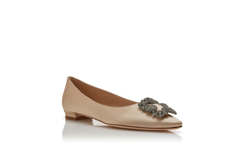 Hangisiflat, Champagne Satin Jewel Buckle Flat Pumps - AU$1,965.00