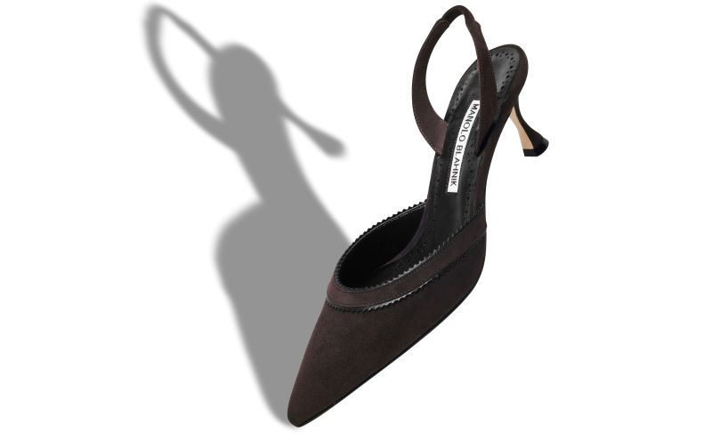 Brontiasli, Brown Suede Pinking Detail Slingback Pumps - US$925.00