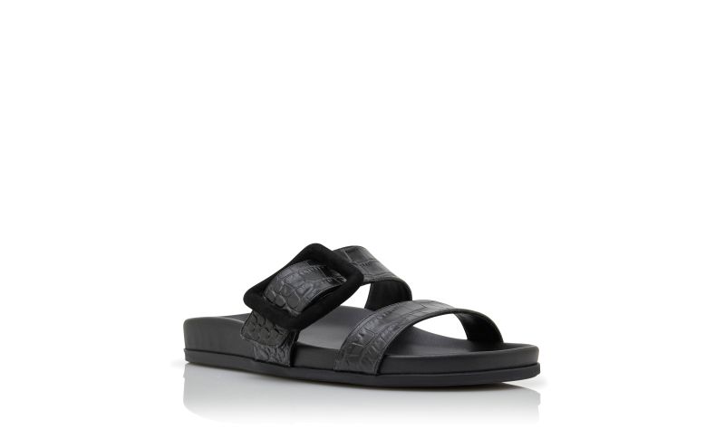 Mayfu, Black Calf Leather Buckle Detail Flat Mules - £323.00