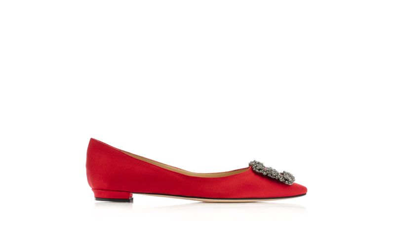 Side view of Hangisiflat, Red Satin Jewel Buckle Flat Pumps - AU$1,805.00