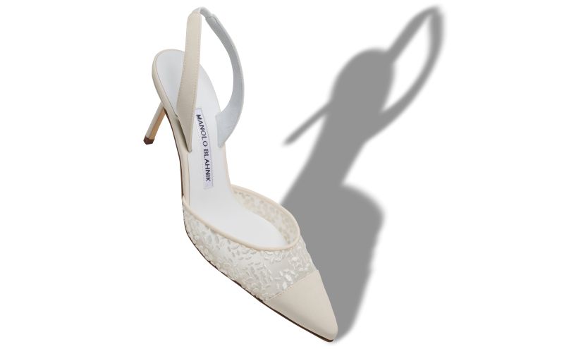 Capsli, White Lace Slingback Pumps - US$895.00 