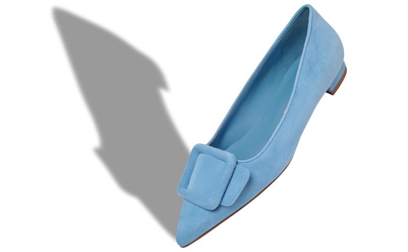 Maysalepumpflat, Light Blue Suede Buckle Detail Flat Pumps - US$875.00